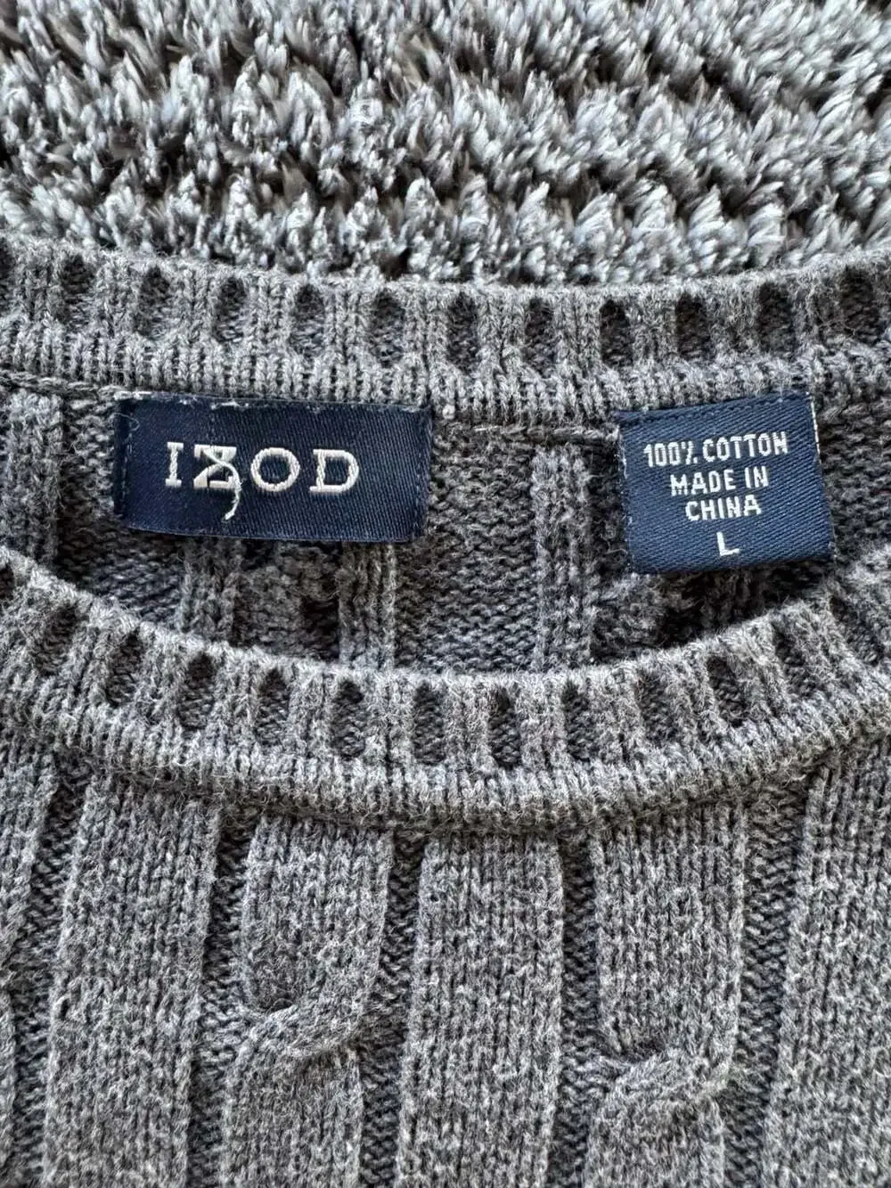 IZOD Gray Cable Knit Crewneck Sweater